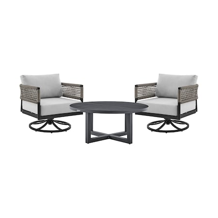 Armen Living Felicia and Argiope 3 Piece Patio Outdoor Swivel Seating Set in Black Aluminum 840254332621
